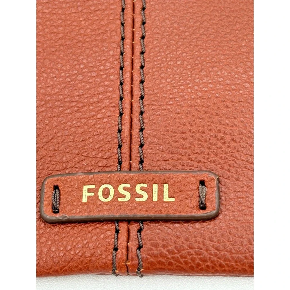 Fossil Pebbled Cowhide Leather Cinnamon Brown Zippered Money Wallet Pouch Clean!